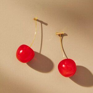 New Anthropologie Style Bright Red Cherry Drop Earrings